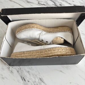 David Tyler Women’s Leather White Espadrille Platform Lace-Up Shoes size 8